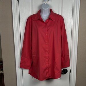 Chico's Women's Collared Long Sleeve Pockets Button-Up Orange Shirt Size 2